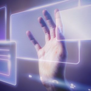 Woman touching a smart technology